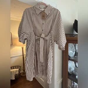 Entro Brown and White Striped Shirt Dress